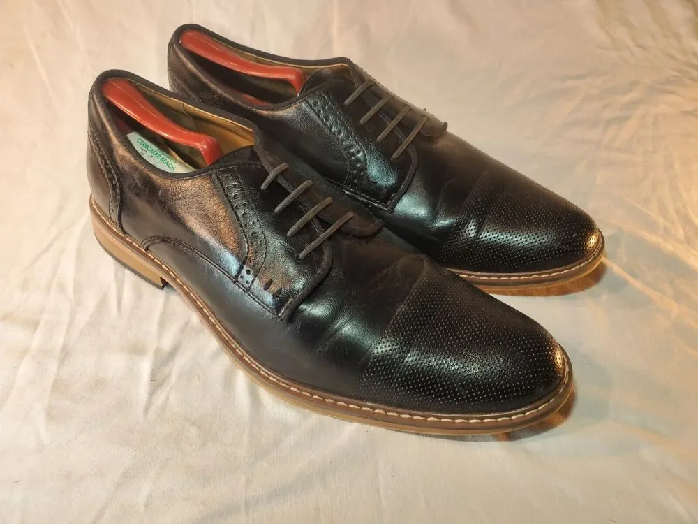 Steve Madden Mens Sz 8M Shoes Black Leather Brogue Medallion Toe Wingtip Oxfords